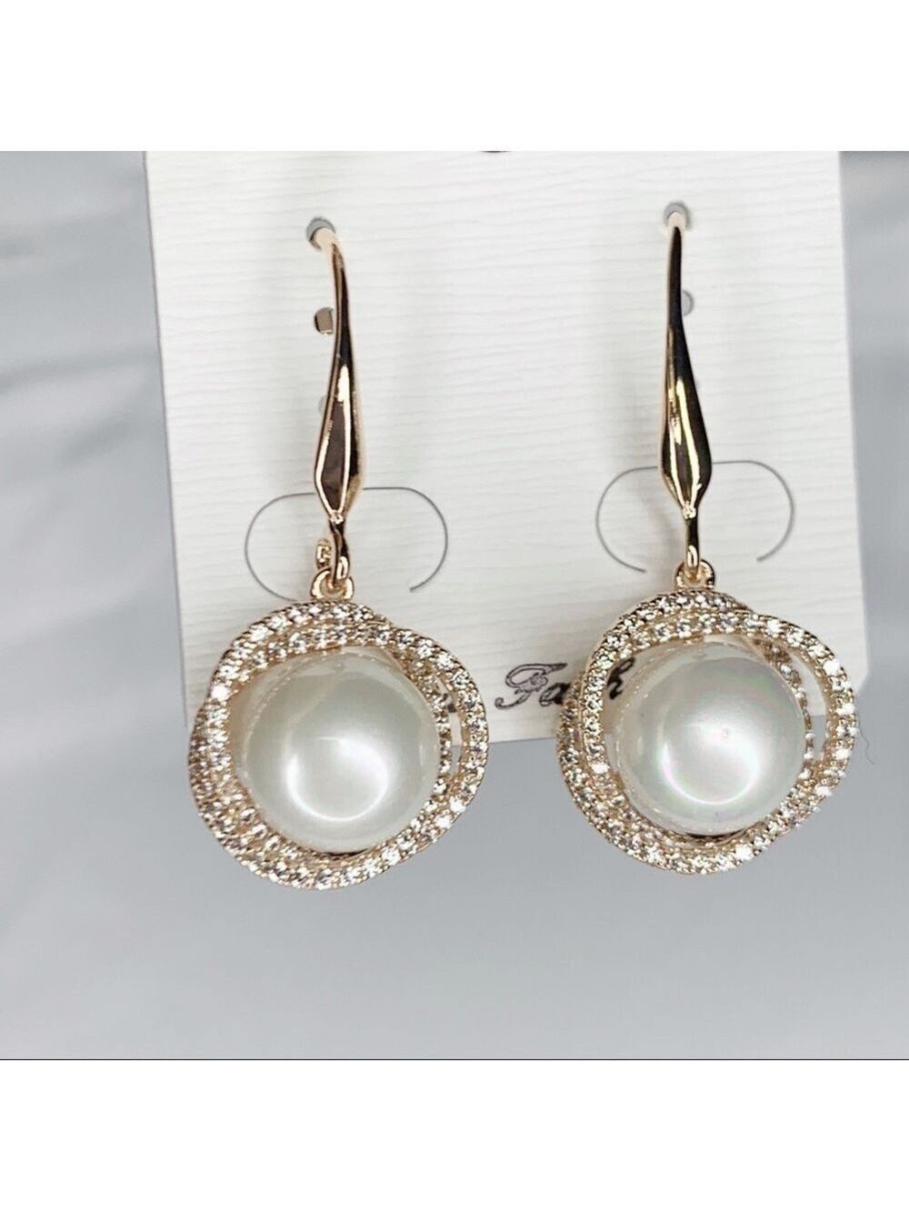 NEW STOCK-Pave Crystal Rose/pearl RoseGold Earring